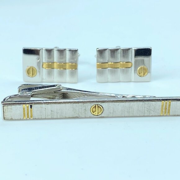 Vintage Alfred DunHill Gold Silver tone cufflinks and tie clip set GS11 - Picture 1 of 4
